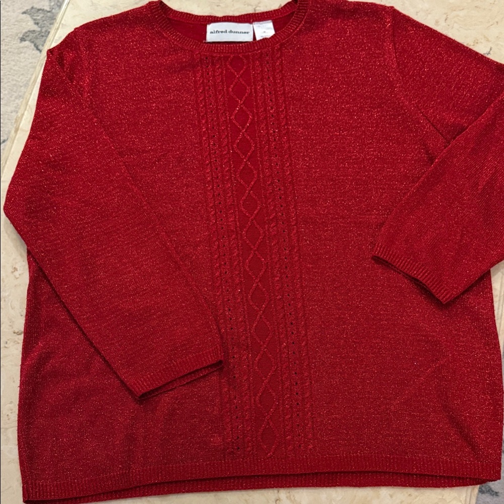Alfred Dunner Women's Sparkling Red Crew Neck Sweater